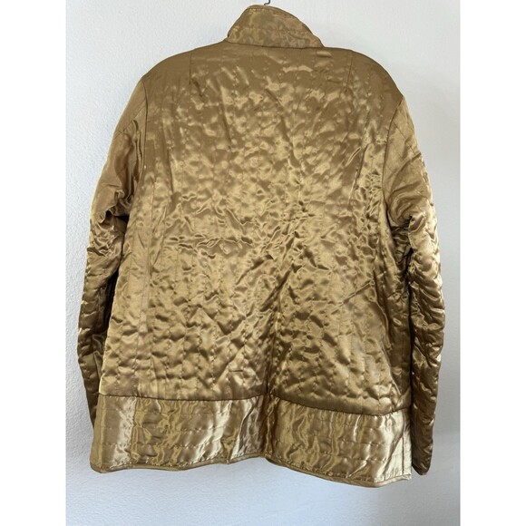 Jaclyn Smith Satin Quilted Coat Jacket Golden Yellow Animal Print Lining size L - Picture 3 of 10